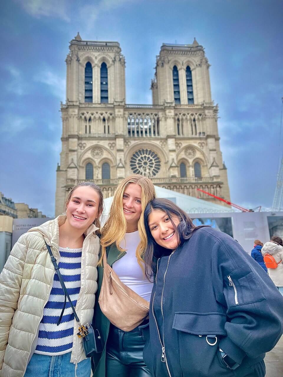 Three girls from our High School Program visiting a cathedral